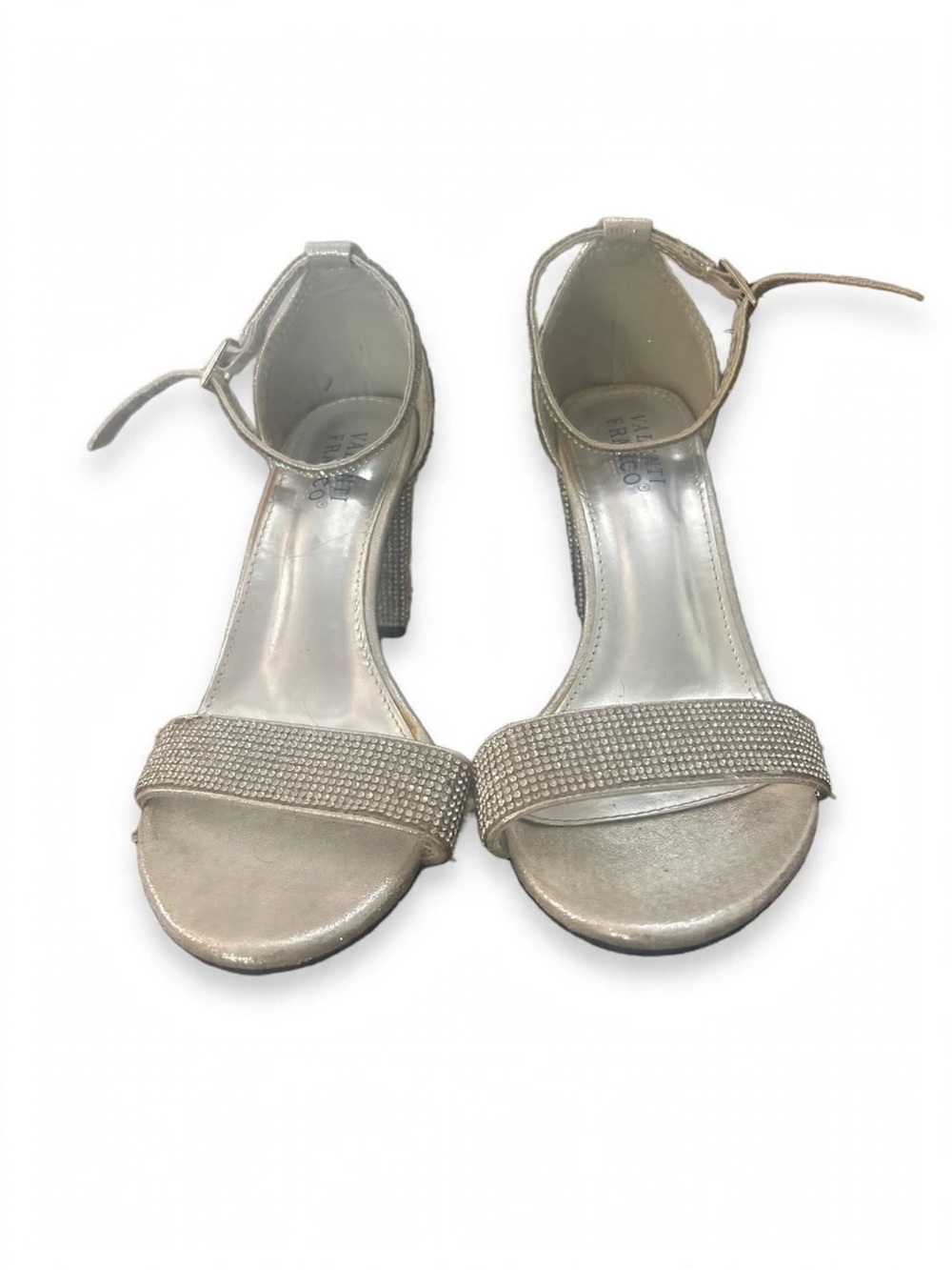 Valenti Franco Silver Rhinestone Ankle-Strap Heels